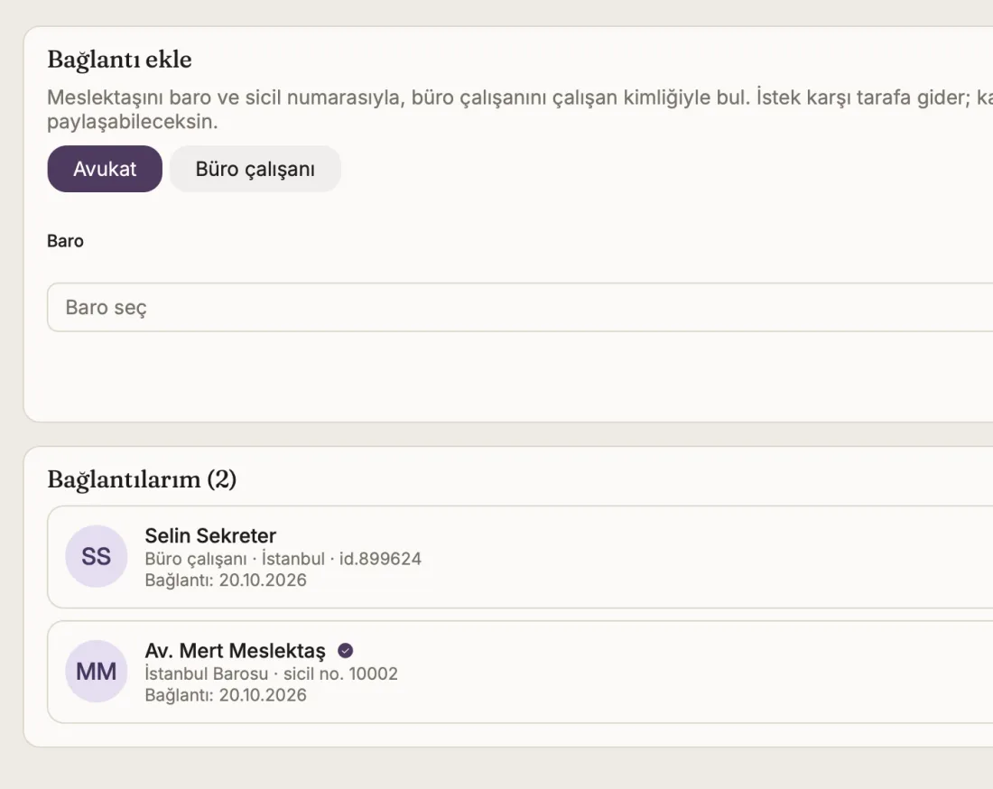 Bağlantılar ekranı